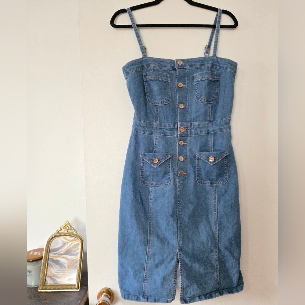 Highway Jeans Blue Denim Button-Front Strap Dress